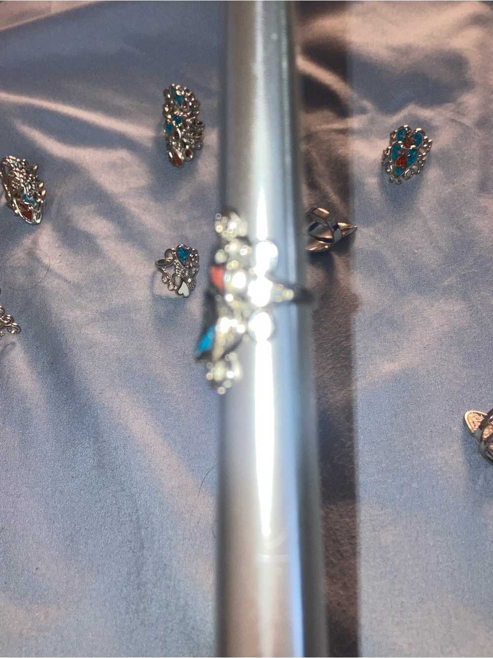 Sterling Silver Heart and unicorn Accent Ring - Blue & Red - Picture 3 of 4